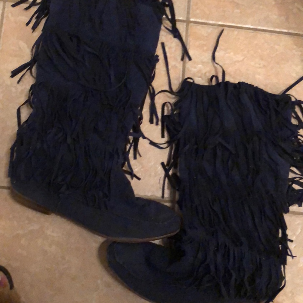 Navy Blue Fringe Boots